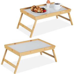 Relaxdays 2x bedtafel inklapbaar - tafeltje voor op bed - bamboe dienblad op pootjes