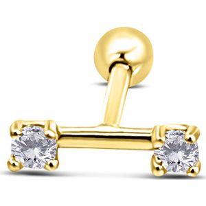 Silventi 9NBSAM-G230348 Gouden Piercing - Zirkonia - 2,2x8,5mm - 10,8mm Totaal Lengte Piercing - 14 Karaat - Goud