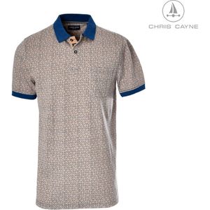 Chris Cayne - poloshirt heren – maat M – beige-blauw - polo shirt heren - polokraag - korte mouw - pique - borstzak - patroon – geprint
