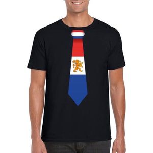 Zwart t-shirt met Hollandse vlag stropdas heren -  Nederland supporter M