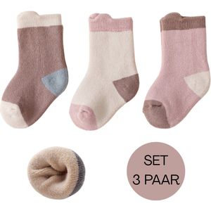 Set 3 paar babysokjes Roze-Lichtbruin - Zacht katoen - Ideaal kraamcadeau - 0-6 maanden