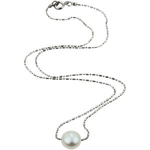 Zoetwater parelketting Solo White - echte parel - wit - zilver - ketting met hanger