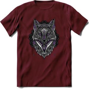 Vos - Dieren Mandala T-Shirt | Paars | Grappig Verjaardag Zentangle Dierenkop Cadeau Shirt | Dames - Heren - Unisex | Wildlife Tshirt Kleding Kado | - Burgundy - XXL