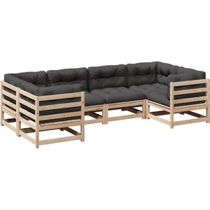 vidaXL Loungeset 6-delig - Massief Grenenhout - Kussens Loungebank - Tuinset - Houten Lounge Set - Tuinmeubels - Buitendining