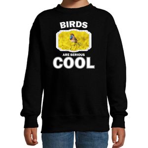 Dieren vogels sweater zwart kinderen - birds are serious cool trui jongens/ meisjes - cadeau blauwborst vogel/ vogels liefhebber - kinderkleding / kleding 122/128