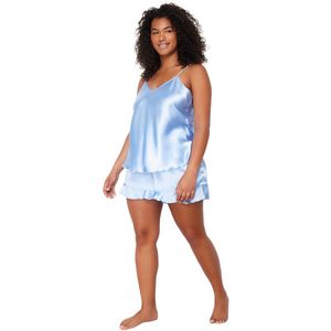 Trendyol Blauwe Satijnen Geweven Pyjamaset Tbbss24Ai00002