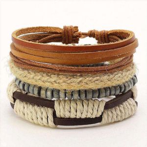 Montebello Armbanden Adriona - Leer - Kralen - Touw - 4-delig - Aanpasbaar