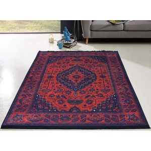 Flycarpets Hana Wasbaar Vloerkleed Vintage Zwart / Rood - Voor binnen en buiten - Laagpolig - Wasbaar op 30° - 160x230 cm