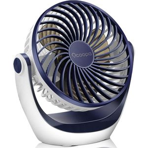 Ventilator - 3 Snelheden - Kleine Tafelventilator - USB Oplaadbaar - Stil - 360° Roterende Kop - Sterke Luchtstroom