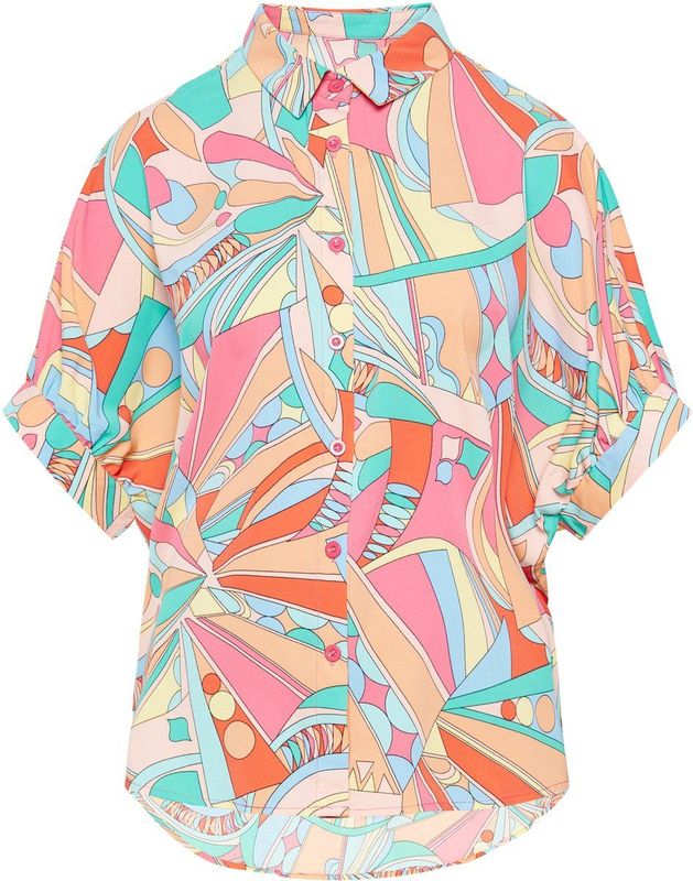 Usha Blouse 'Fashion Look'  turquoise / lichtblauw / abrikoos / rosa