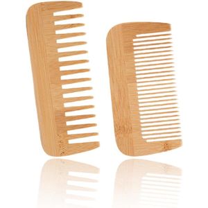 Pack van 2 Natuurlijke Houten Kam - Brede Tanden Kam - Handgemaakte Haarverzorging - Kleine Kam van Natuurlijke Hout