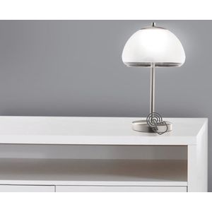 TRANGO *TRAPLOOS DIMBAAR* 2017-93T LED bureaulamp in mat nikkel met gesatineerde glazen kap *DALLAS* Tafellamp, nachtkastje & vensterbanklamp incl. 1x 5 watt LED module 3000K warm wit