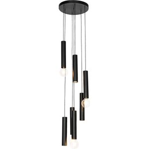 QAZQA tuba - Design Hanglamp - 4 lichts - Ø 35 cm - Zwart - Woonkamers-sSlaapkamers-sKeuken