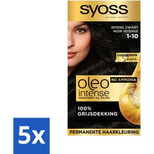 5 x SYOSS - Oleo Intense 1-10 - Haarverf - Permanente Haarkleuring - Intens Zwart - Langdurige Kleur - Haarverf - Permanente Haarkleuring - Intens Zwart - Zonder Ammoniak - Haarkleur