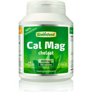 Greenfood Calcium + Magnesium, chelaat, 400 mg, 100% gecheleerd, 120 capsules - hoogste biologische beschikbaarheid, in de ideale verhouding 2:1 (calcium en magnesium) - Veganistisch.