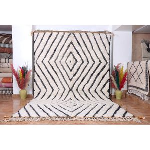 Vloerkleed Wit - Marokkaans Vloerkleed - 3x 1,9 m - Handgemaakt & Uniek - Gemaakt van 100% wol - Hoogpolig Beni Ouarain Vloerkleed - Berber Vloerkleed