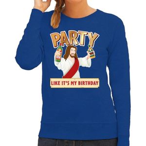 Foute kersttrui / sweater Party like it is my birthday blauw voor dames - kerstkleding / christmas outfit XL