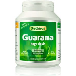 Greenfood Guarana, 500 mg, hooggedoseerd extract (4:1), 120 capsules - Zonder kunstmatige toevoegingen, zonder genetische manipulatie. Veganistisch.