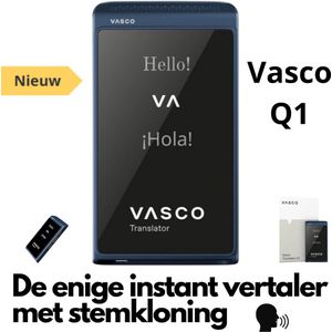 Vasco Q1 Slate Blue AI vertaler Nieuw 2025 de enige instant translator met stemkloning telefoongesprekken en handsfree modus gratis Internet foto en telefoon Vertaler