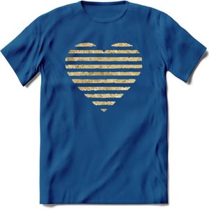 Valentijn Goud Hart T-Shirt | Grappig Valentijnsdag Cadeautje voor Hem en Haar | Dames - Heren - Unisex | Kleding Cadeau | - Donker Blauw - M