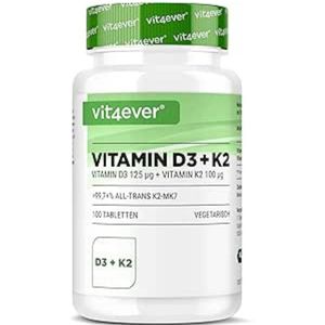 Vit4ever - Vitamine D3 + K2 - Voedingssupplement - D3 5.000 I.E. per tablet - K2 100 mcg - 100 Tabletten