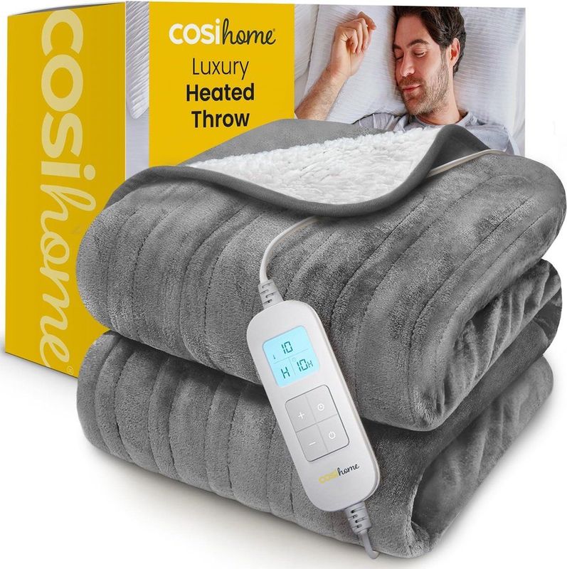 Cosi Home – Warmtedeken – 180 x 130 cm Elektrische Bovendeken met 10 Warmtestanden en Timer – Wasmachinebestendig – Grijs