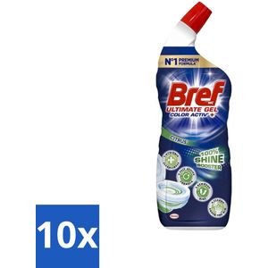 10 x Bref WC - Ultimate Gel Color Activ+ - Toiletreiniger - Citrus - 700 ml - Toiletreiniger - Reinigingsgel - Anti-kalk - Anti-vuil - Hygiëne