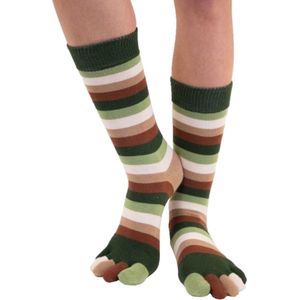 TOETOE Everyday Mid-Calf gestreepte teensokken - Bruin/Licht Bruin - 35-46 - Teensokken