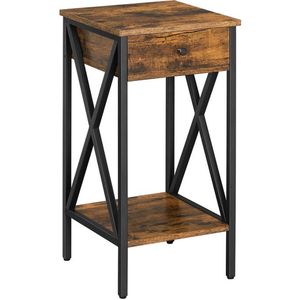 FURNIBELLA-Industrieel Nachtkastje & Bijzettafel – Vintage Bruin met Zwart Metalen Frame