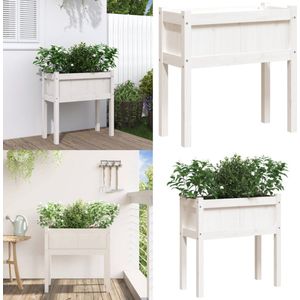 vidaXL Plantenbak met poten 70x31x70 cm massief grenenhout wit - Plantenbak - Plantenbakken - Bloempot - Bloembak