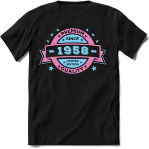 1958 Premium Quality | Feest Kado T-Shirt Heren - Dames | Licht Roze - Licht Blauw | Perfect Verjaardag Cadeau Shirt | Grappige Spreuken - Zinnen - Teksten | Maat 3XL