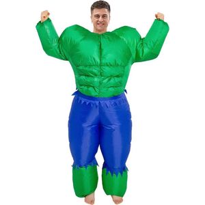 KIMU® Opblaas Kostuum Hulk Groen - Opblaasbaar Pak Mascotte Opblaaspak - Opblaasbare Superheld Comic Held Gespierd Dames Heren Festival