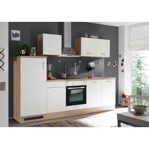 Goedkope keuken 270  cm - complete keuken met apparatuur Petunia  - Natuur eiken/Wit  - keramische kookplaat  - afzuigkap - oven  - spoelbak