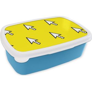 Broodtrommel Blauw - Lunchbox - Brooddoos - Muis - Patronen - Computer - 18x12x6 cm - Kinderen - Jongen