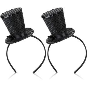 Mini-cilinder-haarbanden voor carnaval en themafeesten - zwart met vlinderdas - set van 2