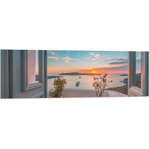 Vlag - Uitzicht op Zonsondergang in de Oceaan vanaf Grieks Balkon - 120x40 cm Foto op Polyester Vlag
