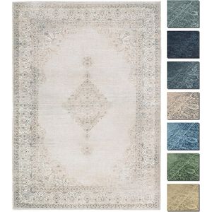 Vintage lopertapijt, zand 80 x 145 cm, wasbaar boho-tapijt, superzacht, modern laagpolig vloerkleed