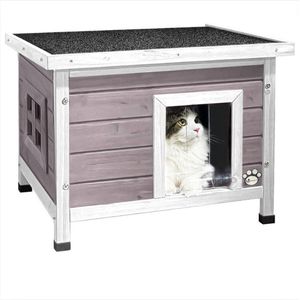 Kattenhuis Voor Buiten - Kunststof Kattenhuis Met PVC-Latten - Kattenhok Met Bitumen Dak