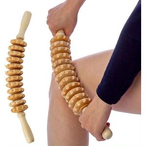 Houten massageroller voor fascia - 43 cm lengte - beukenhout - lichaams- en beenmassage - triggerpoint-therapie - ontspanning en spieren