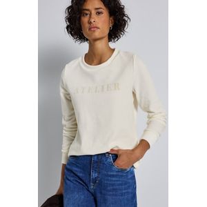 Street One Dames Shirt van fijn ribfluweel met tekst in Beige, in size: 34