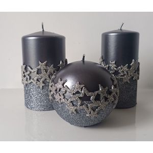 Marsel Candles-Rustieke Kaars-Decoratieve Huis Kaarsen-Stompkaarsen-Ice Star-Set 3 Stuk-Branduren 90u