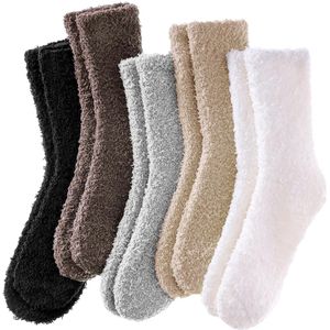 Dames Huissokken - 5-delige Pluchen Set in Neutrale Kleuren - Wolkenzacht Microvezel - Zwart Bruin Khaki Wit Grijs - Elastische Enkelsokken - Geschikt voor Herfst en Winter Binnenshuis