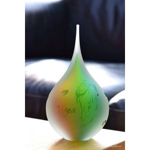 Urn van glas met een door u aangegeven naam en afbeelding van een paard-Druppel Medium urn 180ml-Groen en Geel-Urn voor kleine deelbestemming as paard-Urn deelbestemming as pony-Urn Dieren Urn-Kristalglas-Zandstralen-Urn voor Crematie as-As urn