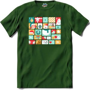 Adventskalender Kerst - Aftelkalender - Kalender - T-Shirt - Heren - Bottle Groen - Maat S