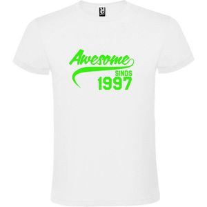 Wit T-shirt ‘Awesome Sinds 1972’ Neon Groen Maat XS