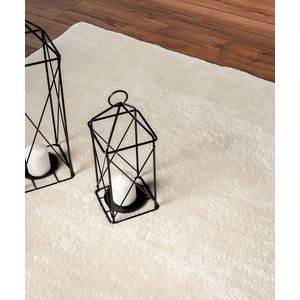 Tapijt woonkamer beige 120x120 cm rond modern zacht effen pluizig laagpolig (19 mm) antislip wasbaar tot 30 graden, 100% polyester, 15 cm