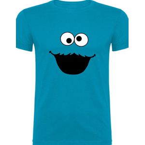 Kinder shirt - T-shirt voor kinderen - Blauw - Maat 134/140 - T-Shirt leeftijd 9 tot 10 jaar - Cookie monster - T-shirt - zwarte print - cadeau - Shirt cadeau