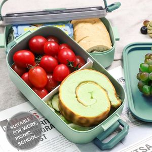 Goodivery ® Lunchbox 1600 ml, 3-in-1 Bento Box, lekvrij, luchtdichte lunchbox met vakken en bestekset, ontbijtbox, lunchbox voor op reis, lunchbox voor volwassenen, lichtgroen