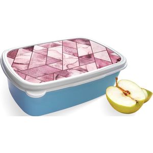 Broodtrommel Blauw met Roze Marmer Mix Design