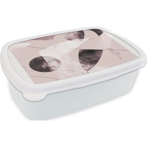 Broodtrommel Wit - Lunchbox - Brooddoos - Vormen - Pastel - Abstract - Zwart - 18x12x6 cm - Volwassenen